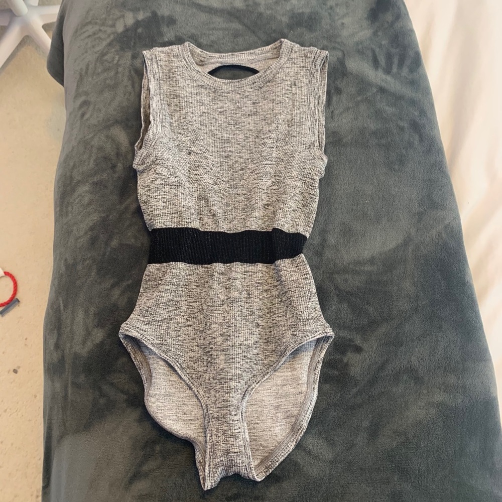 Free People Heather Grey Body Suite with Open Back
